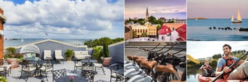 HarbourView Inn, (clockwise from left): Rooftop Bar, Sightseeing, Sailing, Canoeing and Cycling