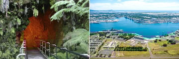 Lava tube tour (left), and Pearl Harbour (right)