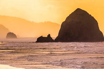 Haystack Rock in Oregon at sunset
