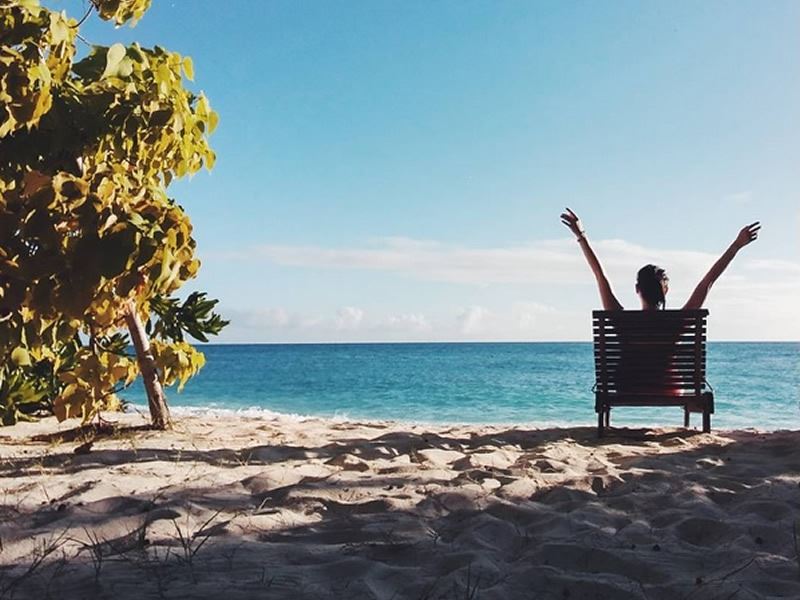 Tropical Sky's Hazel on the beach at Denis Island, Seychelles