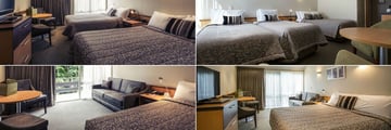 Heritage Dunedin Leisure Lodge, (clockwise from top left): Standard Twin, Standard Triple, Superior King and Corporate King