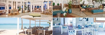 Heritage Le Telfair Golf & Wellness, (clockwise from top left): Annabella's Restaurant, Cavendish Bar & Lounge, Cyan Restaurant and Le Palmier