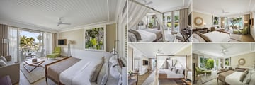 Heritage Le Telfair Golf & Wellness, (clockwise from left): Sea View Suite, Garden View Junior Suite, Beachfront Suite, Garden View Suite and Senior Suite Sea View