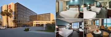 Hilton Cocoa Beach, (clockwise from left): Exterior, Junior Suite, One Bedroom Oceanfront Suite and Oceanfront Rooms