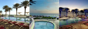 Sunset Terrace Pool, Jacuzzi and Sunset Terrace Pool at Night at Hilton Fort Lauderdale Beach Resort