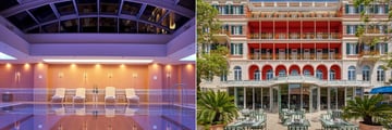 The indoor pool and exterior of Hilton Imperial Dubrovnik