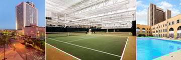 Hotel Exterior, Tennis Courts and Pool at Hilton New Orleans Riverside 