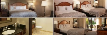 Hilton Santa Barbara Beachfront Resort, (clockwise from top left): Mountain View King, Mountain View Two Queen Beds, Resort View Two Queen Beds and Guest Bathroom