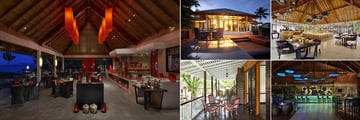 Hilton Seychelles Labriz Resort & Spa, (clockwise from left): Sakura Restaurant, Portobello Restaurant, Cafe Dauban, Lo Brizan Bar and Grann Kaz Restaurant