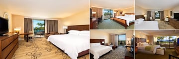 Hilton Waikoloa Village, (clockwise from left): Lagoon Tower Room, One Bedroom Suite, Makai Ocean Side Room, Naia Naupaka Suite and Palace Tower Resort View Room