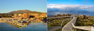 Hobart's Sullivans Harbour (left), and Mt Wellington (right)