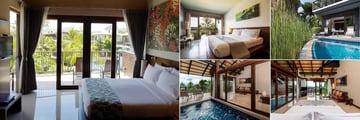 Holiday Inn Resort, Krabi, (clockwise from left): Deluxe Room, Superior Room, Deluxe Pool Access Room, Penthouse Suite Bedroom, Living Area and Pool and Balcony