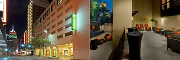 Street View & Hotel Exterior and Guest Patio Overlooking Riverview at Holiday Inn Riverwalk