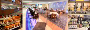 Holiday Inn Tampa Westshore, (clockwise from top left): Breakfast Bar, Restaurant, Beverage Options, Cafe Area and Sliders 
