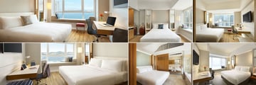 Hotel Jen Hong Kong, (clockwise from top left): Club Harbour View Room, Deluxe City View Room, Club Mountain View Room, Superior Room, Club Suite Room and Deluxe Harbour View Rooms  