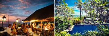 Terrace overlooking the sea and pool at Hotel Tugu, Canggu