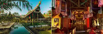Bale Kokok Pletok (left) and Lara Djonggrang Bar (right) at Hotel Tugu Lombok