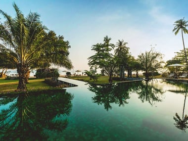 The pool outside Bale Kokok Pletok at Hotel Tugu Lombok