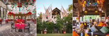 Gedong Gandrung Restaurant (left and middle), and Sanghyang Barong Bar (right) at Hotel Tugu Lombok