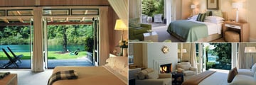 Huka Lodge, (clockwise from left): Junior Lodge Suite, Alan Pye Cottage and Owner's Cottage Bedrooms