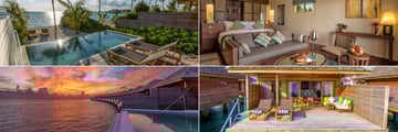 Hurawalhi Island Resort, (clockwise from top left): Beach Pool Villa, Beach Villa, Ocean Villa and Ocean Pool Villa