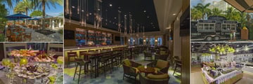 Hyatt Regency Coconut Point Resort & Spa, (clockwise from top left): Corkscrew Poolside Bar and Grill, Mangroves Bar, Lazy River Snacks, Cool Beans Coffee Bar and Tarpon Bay Seafood Buffet  