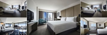 Hyatt Regency Sydney, (clockwise from top left): King Bed Harbour View Room, One King Bed Room, Two Twin Beds Room Harbour View, Harbour View Balcony Suite and Harbour View Studio Suite 