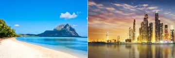 Ile aux Benitiers, Mauritius and Dubai's Marina at twilight