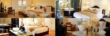 Indochine Palace, (clockwise from top left): Deluxe Room, One Bedroom Suite, Two Bedroom Suite and Studio