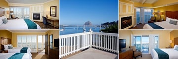 Top Right Clockwise: Full Bay View Room,  Private Balcony Views, Partial Bay Room, Queen Standard Room, Bay View Room, Inn at Morro Bay Hotel