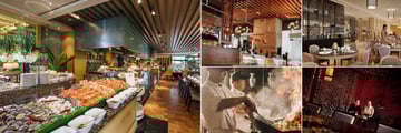 Intercontinental Asiana, (clockwise from left): Market 39 Buffet, Basilico Restaurant, Yo Chu Restaurant, Purple Jade Bar and Chefs Cooking