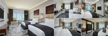 Intercontinental Doha, (clockwise from left): Deluxe Twin Sea View, Superior Twin Room, Executive Suite, Diplomatic Suite and Club Sea View Room