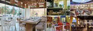Intercontinental Doha, (clockwise from left): Mykonos Restaurant, Belgian Cafe, Coral Restaurant, Paloma Restaurant and Gemmayze Restaurant
