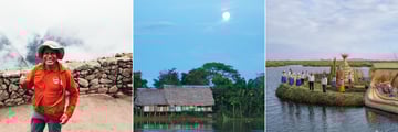 Intrepid tour leader, jungle lodge in the Amazon, and locals in Puno. Copyright: Intrepid 