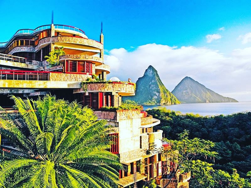 View of the pitons from Jade Mountain