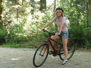 Jane Horrocks on a bike ride in Stanley park