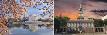 Jefferson Memorial, Washington D.C & The Independance Hall, Philadelphia