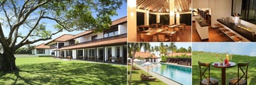 Jetwing Lagoon, Negombo, (clockwise from left): Blue Lagoon Restaurant, Geoffrey's Pavilion Restaurant, Kalapuwa Lounge, Signature Dining - Gardens and 100 Metres Pool Bar
