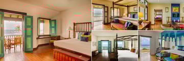 Jetwing Lighthouse, Galle, (clockwise from left): Deluxe Room, Fa-Hsien Suite Bedroom and Living Room, Ibn-Battuta Suite and Spilbergen Suite