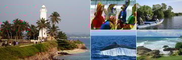 Jetwing Lighthouse, Galle, (clockwise from left):  Fort, Ariyapala Masks Museum, Mahamodara River Safari, Sea Shore Trail and Whale and Dolphin Watching