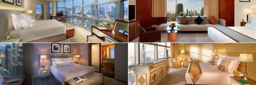 Jumeirah Emirates Towers, (clockwise from top left): Executive Tower Suite, Deluxe King Room, Presidential Suite and Club Junior Suite