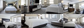 JW Marriott Hotel Essex House, (clockwise from top left): Central Park Terrace Suite, Double-Double Guest Room, Junior Suite, Manhatten Suite and Family Suite Master  
