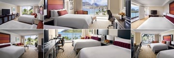 Kauai Marriott Resort, (clockwise from top left): Double-Double Partial Ocean View, Double-Double Ocean View, King Suite, Double-Double Pool View, Deluxe Ocean View and Partial Ocean View Rooms