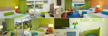 Kauai Shores, an Aqua Hotel, (clockwise from top left): Pool View Room, Double Garden View Room with Kitchenette, Room Detail and Standard Garden View Room