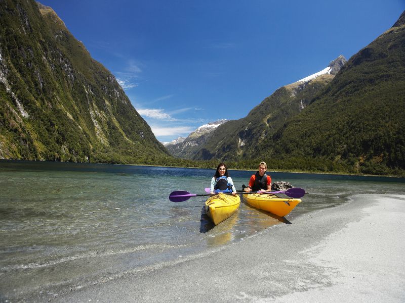 kayaking by the mountains in NZ