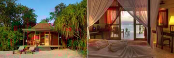 Beach Villa Exterior and Jacuzzi Beach Villa or Beach Villa Bedroom at Komandoo Island Resort & Spa 