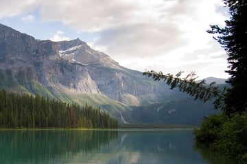 Canoeing along Emerald Lake, Kootenay Rockies