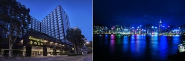 Kowloon Shangri La, Hotel Exterior and Harbour View at Night