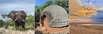 Elephant in Kruger National Park, Traditional Zulu Tribal Hut & iSimangaliso Wetland Park 