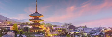 Higashiyama District skyline in Kyoto at sunset